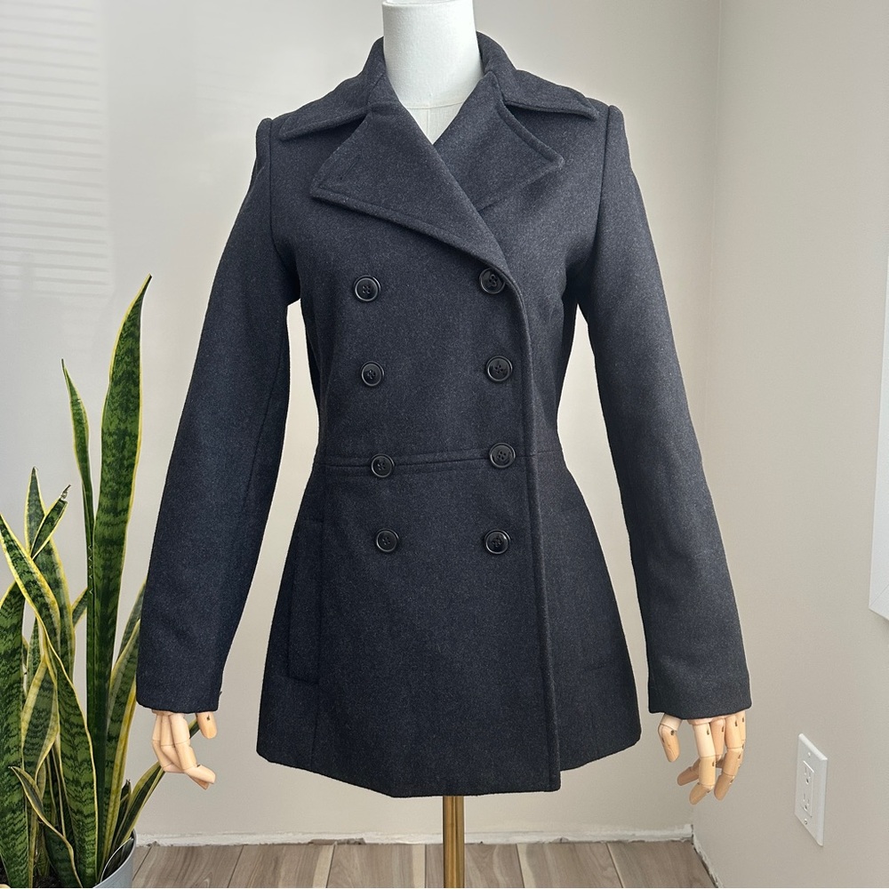 Weathervane Wool Blend Peacoat Charcoal Double Breasted Fitted Lined Coat Sz XS